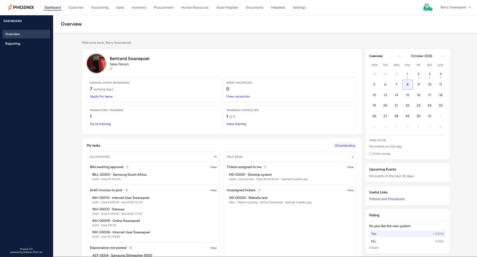 Phoenix dashboard overview